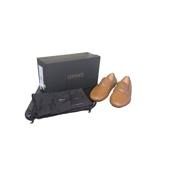 Versace NIB Medusa Biggie Driver Loafers in Dark Toffee Size 44 - Picture 2 of 12
